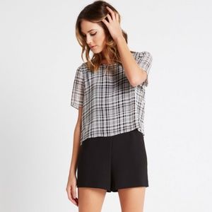 BCBGeneration Plaid Overlay Split-Back Romper